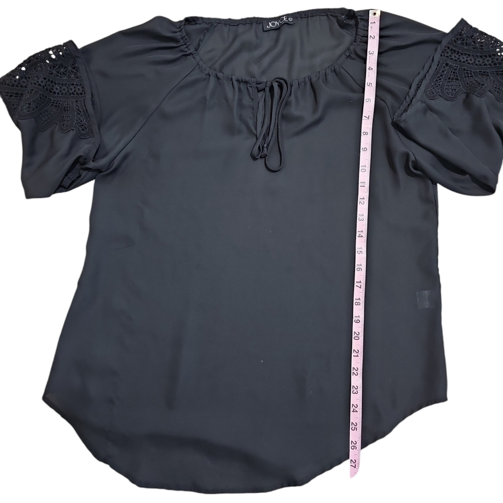 Joyce Womens Large Black Sheer Lace Bell Sleeve Blouse Top Y2K Iconic Statement - Picture 8 of 8
